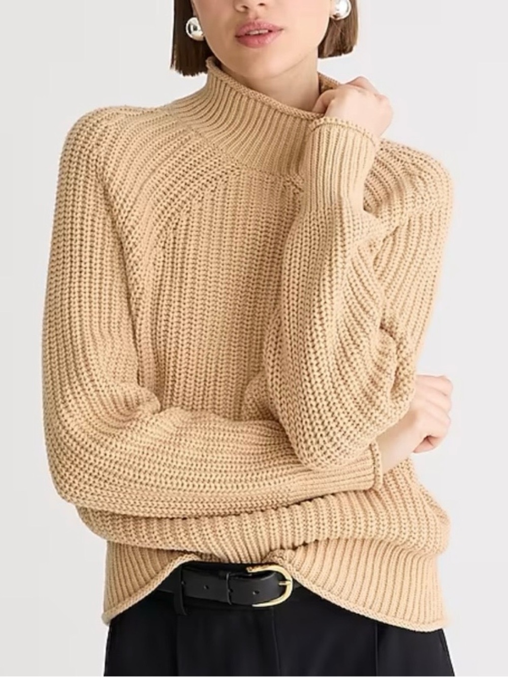 NWT J.Crew cotton rollneck sweater in a cozy camel shade size XS. Fits oversized